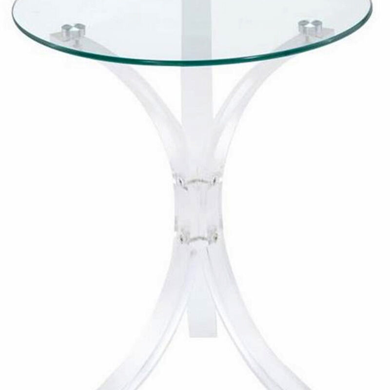 Contemporary Acrylic Accent Table With Glass Top, Clear-Benzara