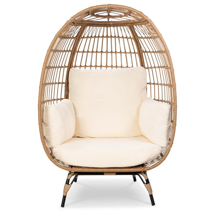 Hivvago Oversized Patio Lounger Indoor/Outdoor Wicker Egg Chair Off White