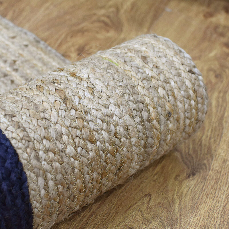 HAND WOVEN JUTE ECO-FRIENDLY Contemporary AREA RUGS  - 4'x6', Rectangle Shape, Blue Beige Color, Contemporary, High Pile, Natural Fiber, Outdoor Indoor Handmade Area Rugs for Living Room (J00026)