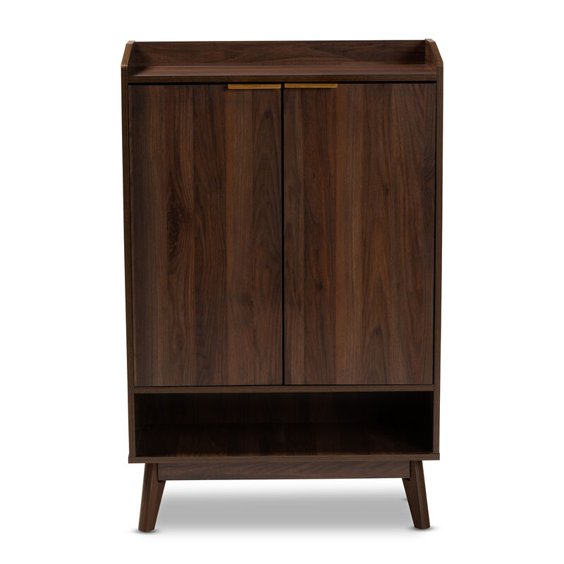 Baxton Studio Lena Mid Century Walnut Brown Finished 5 Shelf Wood Entryway Shoe Cabinet