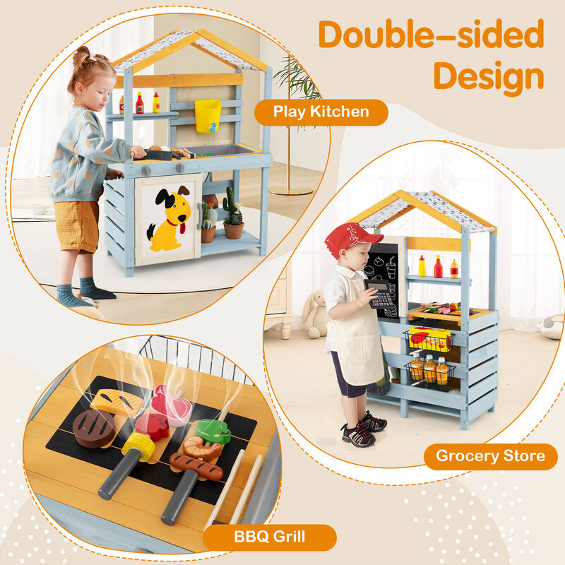 2 in 1 Wooden Mud Kitchen with Removable Water Box  and Storage Bag