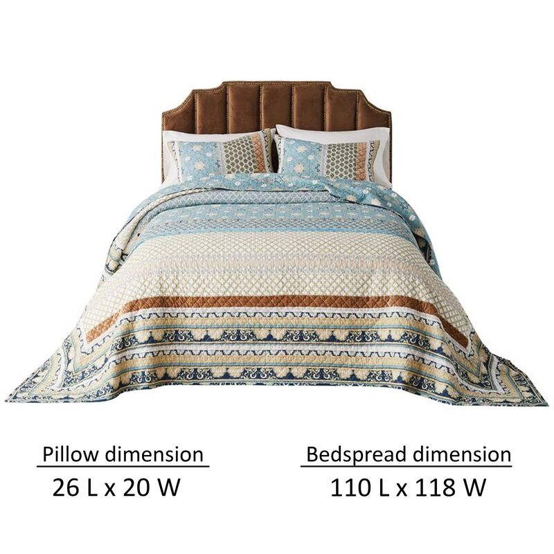 Ello 3pc Queen Bedspread and Pillow Sham Set, Bohemian Multicolor Print