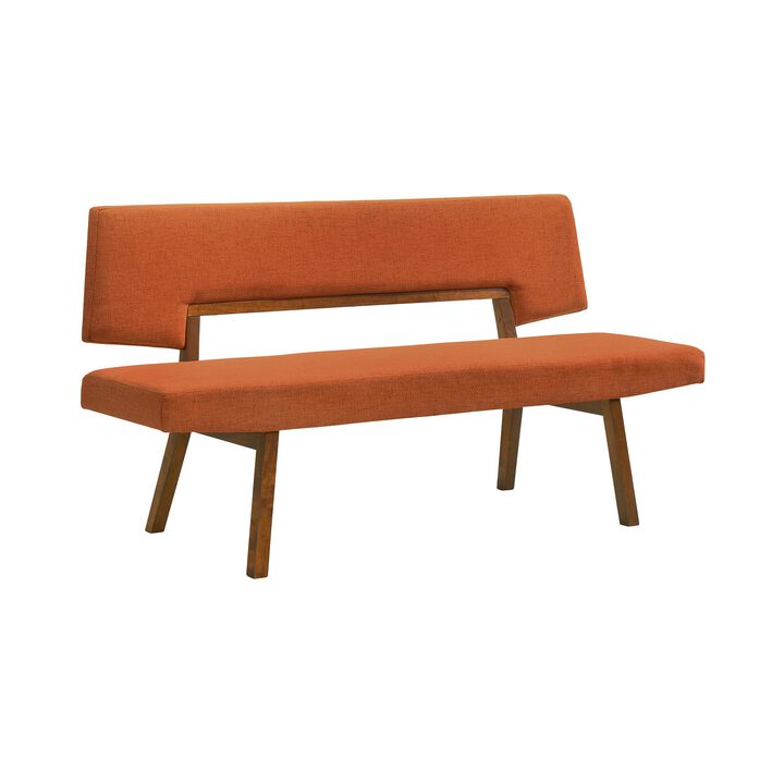 Yumi 5 Piece Dining Table Set, Chairs, Benches, Orange Fabric, Wood Brown - Benzara