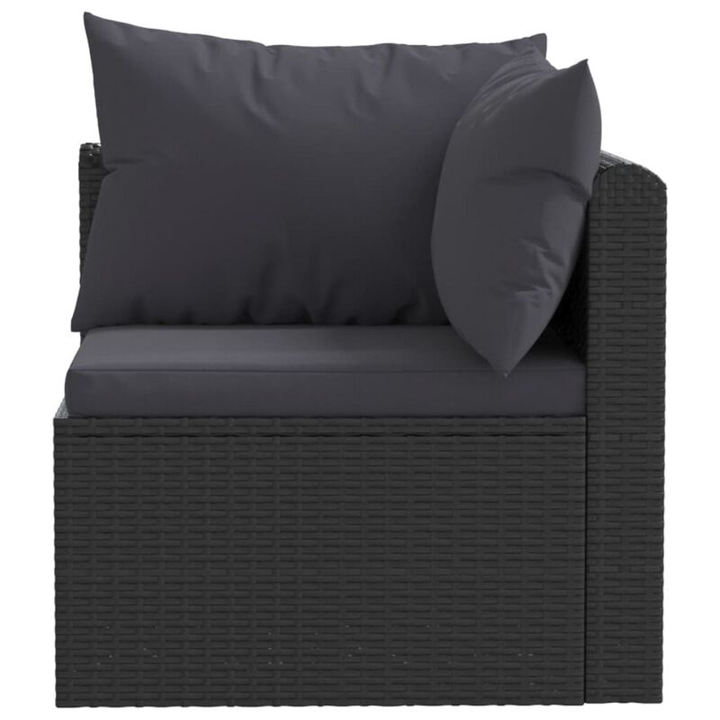 2pc Outdoor Modular Loveseat Set, Black Cushions, Poly Rattan, Steel - Benzara