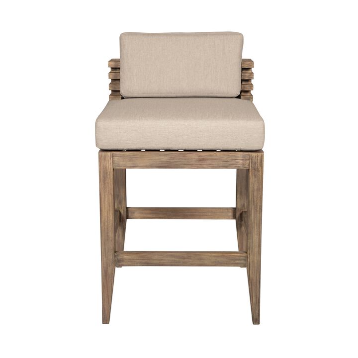 Hida 28 Inch Outdoor Patio Counter Stool Chair, Taupe, Olefin Cushions - Benzara