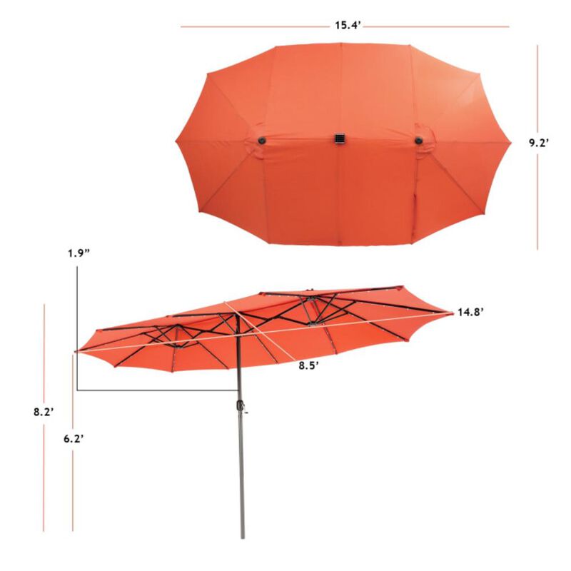 Hivvago 15 Feet Twin Patio Umbrella with 48 Solar LED Lights