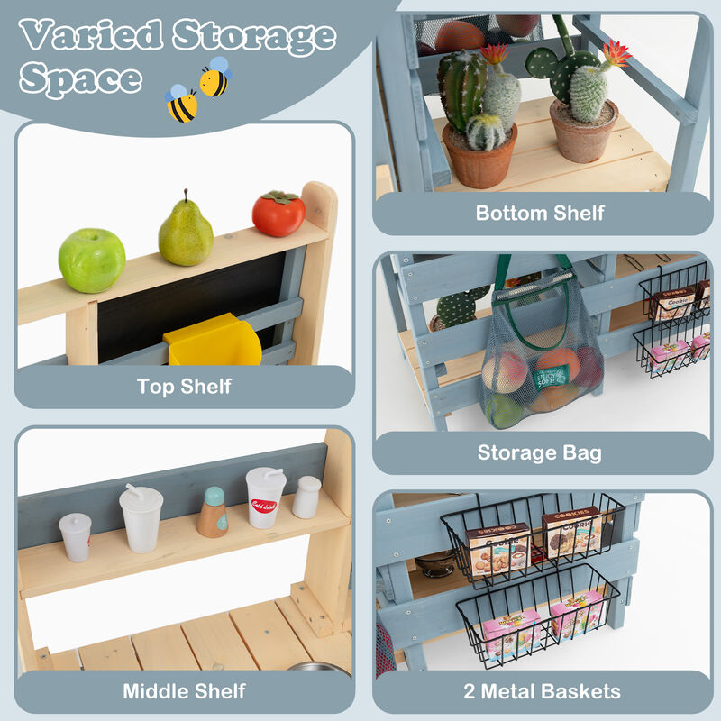 2-In-1 Outdoor Mud Kitchen with Faucet and Extra Chalkboard