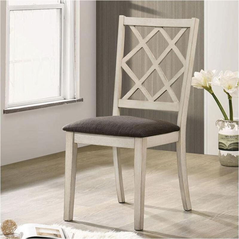 Solid Wood Antique White Chairs, Grey Cushion