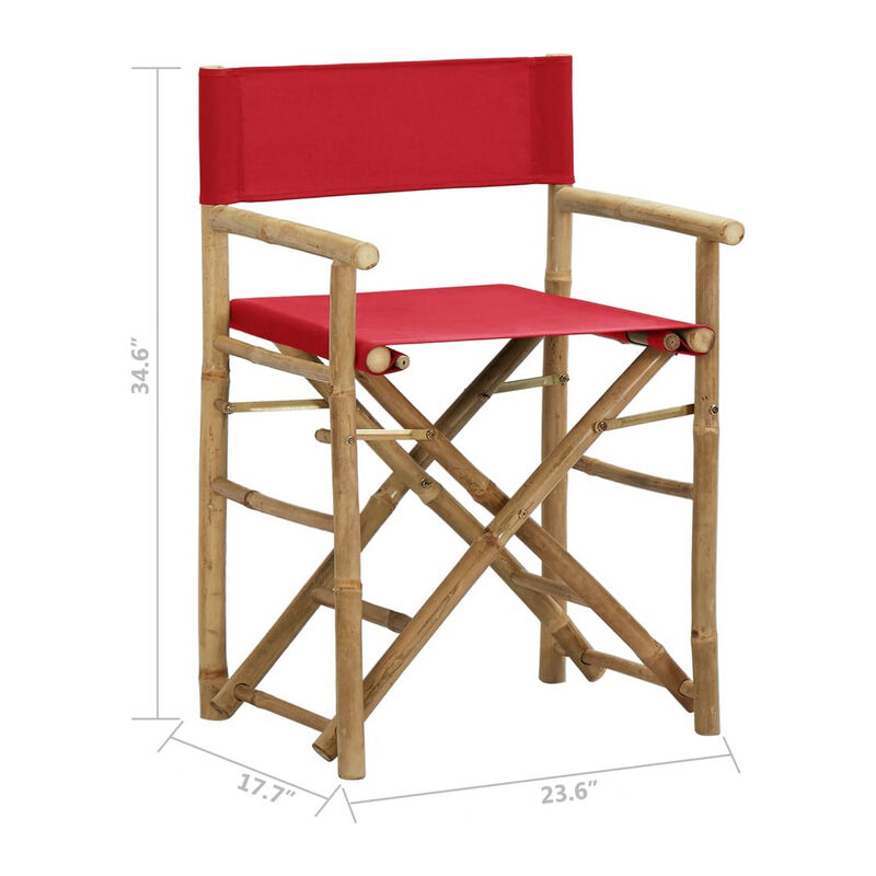Outdoor Foldable Accent Chair Set of 2, Red Fabric, Brown Bamboo - Benzara