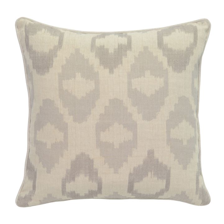 Square Fabric Throw Pillow with Metallic Embroidered Details,Gray and Beige-Benzara