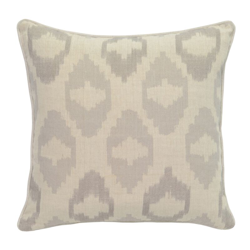 Square Fabric Throw Pillow with Metallic Embroidered Details,Gray and Beige-Benzara