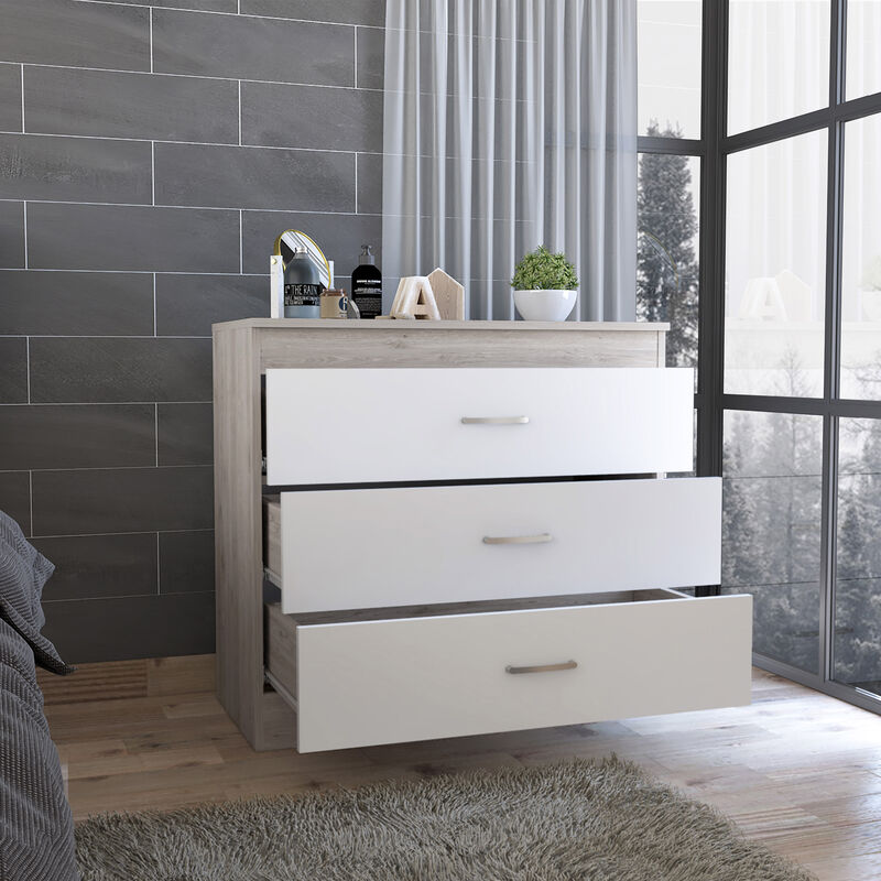 Three Drawer Dresser Lial, Bedroom, Light Gray / White