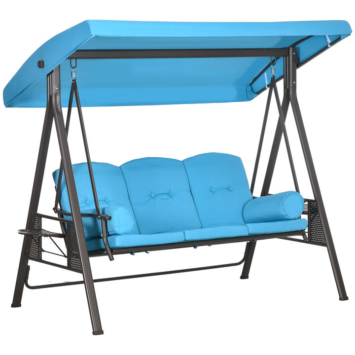 3-Person Outdoor Canopy Patio Cushioned Bench Patio Glider Swing Seat, Blue