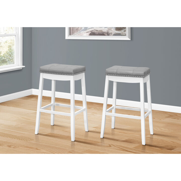 Monarch Specialties Bar Stool, Set Of 2, Counter Height, Saddle Seat, Kitchen, Wood, Pu Leather Look, Transitional