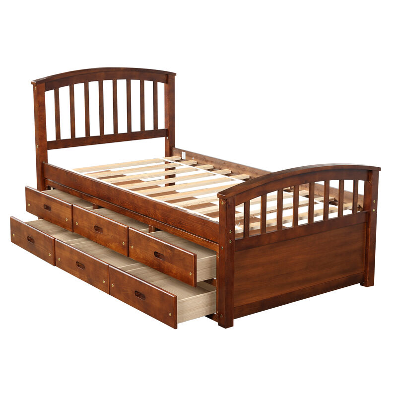 Merax Solid Wood Platform Storage Bed with 6 Drawers