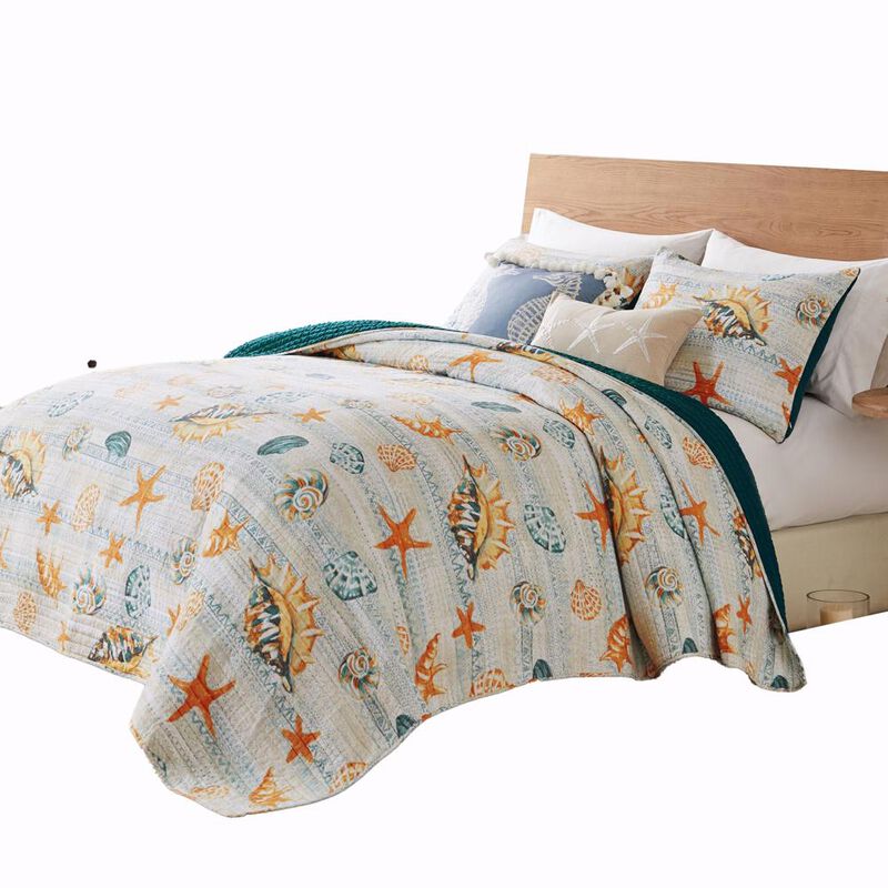 Greenland Home Fashions Kona Luxurious Comfortable 3 Pieces Quilt Set Ocean King/Cal. King