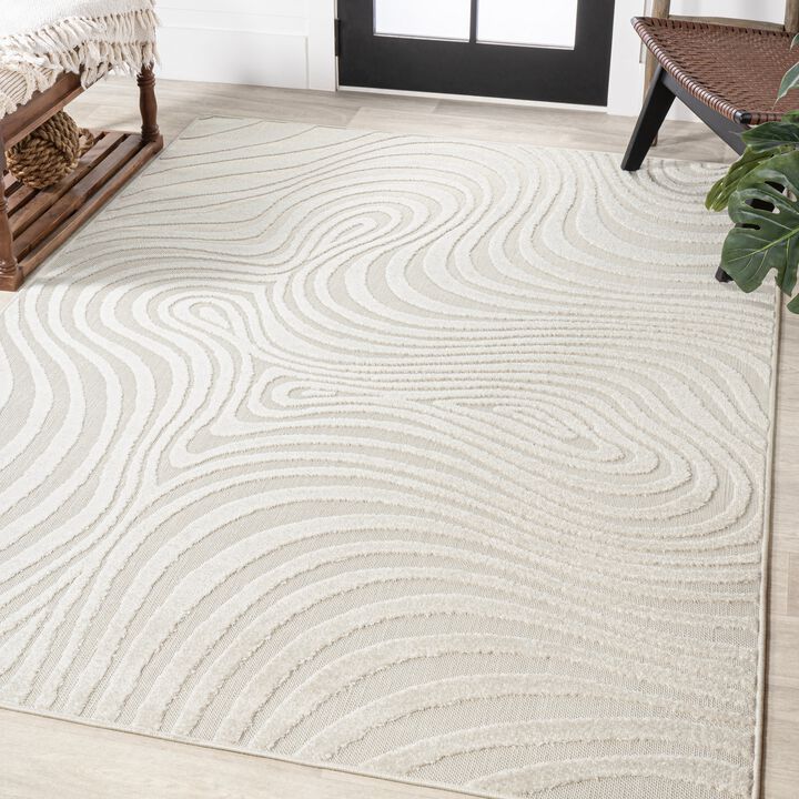 Maribo High-Low Abstract Groovy Striped Indoor/Outdoor Area Rug