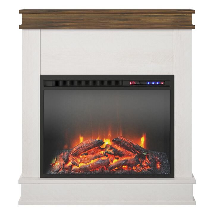 Mateo Electric Fireplace with Mantel and Touchscreen Display, Ivory Oak with Rustic Mantel
