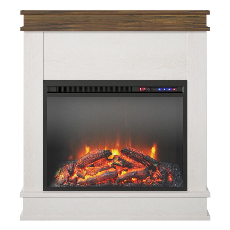 Mateo Electric Fireplace with Mantel and Touchscreen Display, Ivory Oak with Rustic Mantel