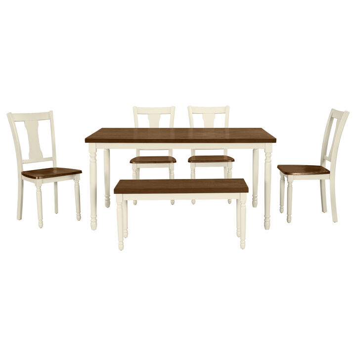 Merax 6-Piece Dining Table Set 4 Chairs with Bench