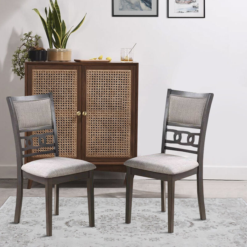 Fabric Upholstered Dining Chair with Panel Back, Knot Cut Outs, Set of 2, Gray - Benzara