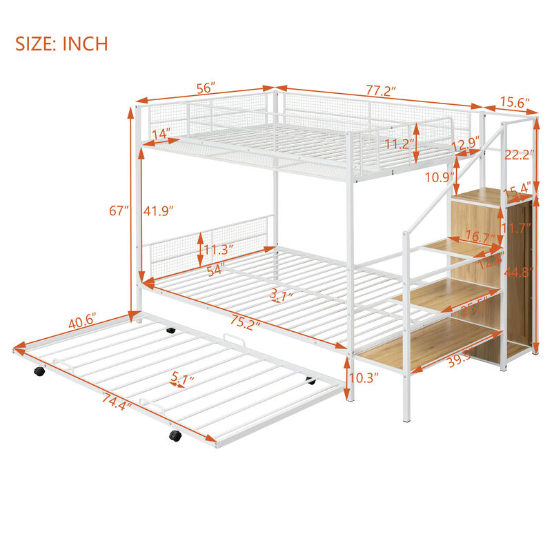 Merax Metal Bunk Bed with Trundle and Wardrobe