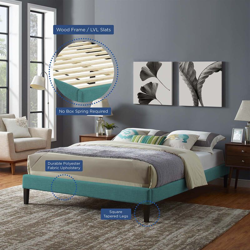 Modway - Tessie Queen Fabric Bed Frame with Squared Tapered Legs