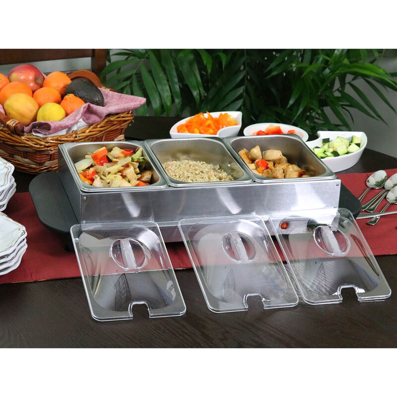 MegaChef Buffet Server & Food Warmer With 3 Removable Sectional Trays , Heated Warming Tray and Removable Tray Frame