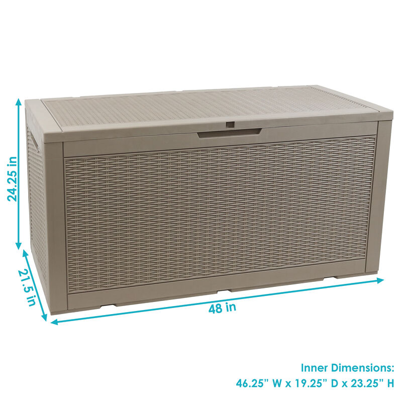 Sunnydaze 100 gal Faux Rattan Patio Storage Box with Handles