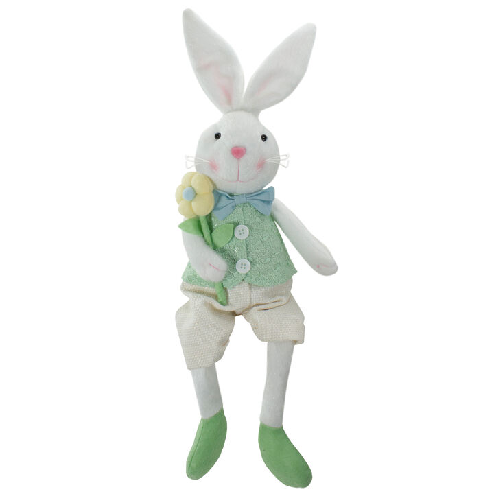 24" White and Green Boy Bunny Rabbit Easter and Spring Table Top Figure