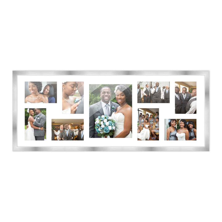 12x32 Wood Collage Frame with a White Mat for 8x10 & 4x6 Pictures