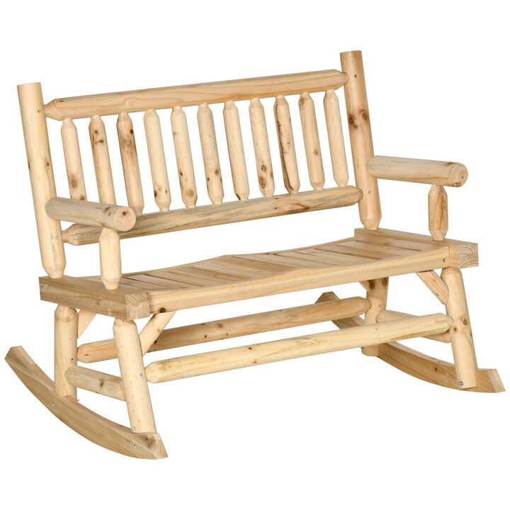 Natural Porch Duo: 2-Person Wooden Rocking Chair with Log Design