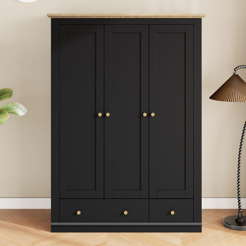 Merax Modern Wood 3 Doors Armoire Wardrobe Closet with 2 Drawers