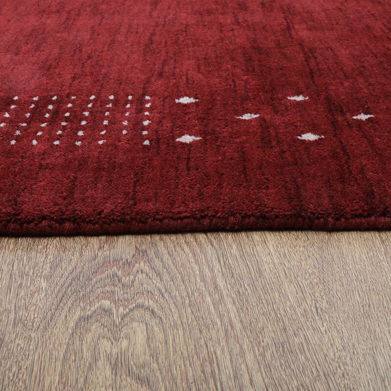 RUGSOTIC CARPETS HAND KNOTTED LOOM WOOL ECO-FRIENDLY AREA RUGS  - 5'x8', Rectangle, Red Color, Contemporary Modern Design, High Pile Thick Handmade Anti Skid Rugs for Living Room (L00530)