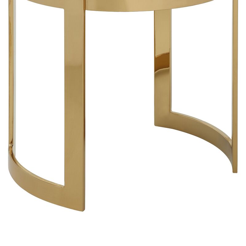 Niyo 19 Inch Accent Stool Ottoman, Round Cushioned Gray Velvet Seat, Gold - Benzara