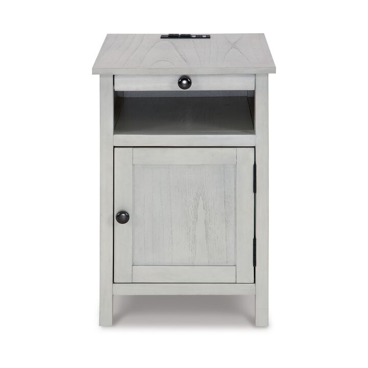 Gena Side End Table, Shelf and Pull Out Tray, White Solid Wood 24 Inch - Benzara