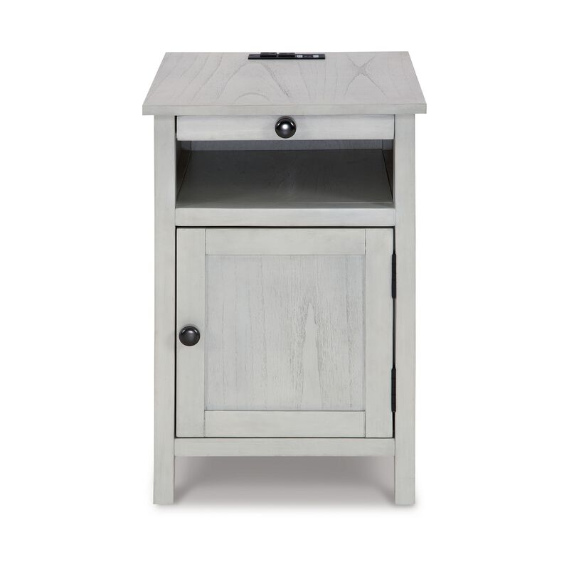 Gena Side End Table, Shelf and Pull Out Tray, White Solid Wood 24 Inch - Benzara