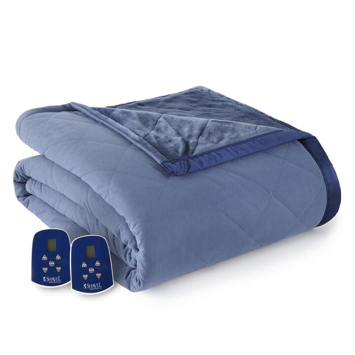 Shavel Micro Flannel High Quality Heating Technology Ultra Velvet Reversible Electric Blanket - Queen 90 x90" - Indigo.