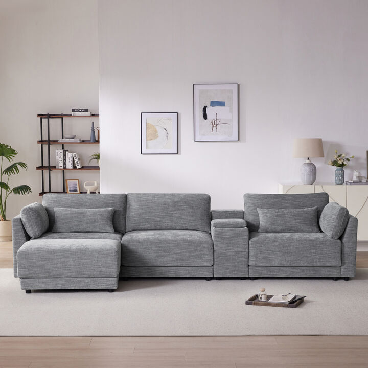 Merax Modular Sectional Sofa with Storage Console and Movable Ottoman