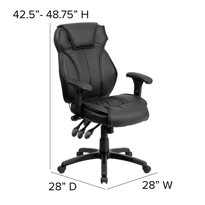 Hansel High Back Black LeatherSoft Multifunction Executive Swivel Ergonomic Office Chair with Lumbar Support Knob with Arms
