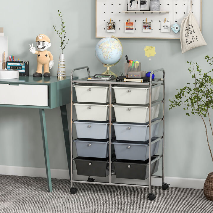 10-Drawer Rolling Storage Cart for Easy Organization and Mobility in Home, Office, or Garage