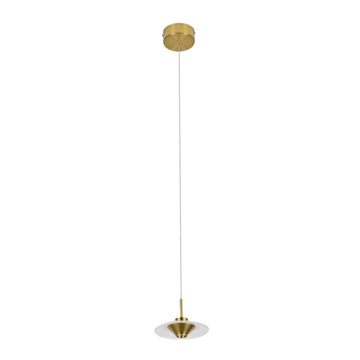 VONN Lighting 1-Light Integrated LED Height Adjustable Pendant Lighting in Antique Brass