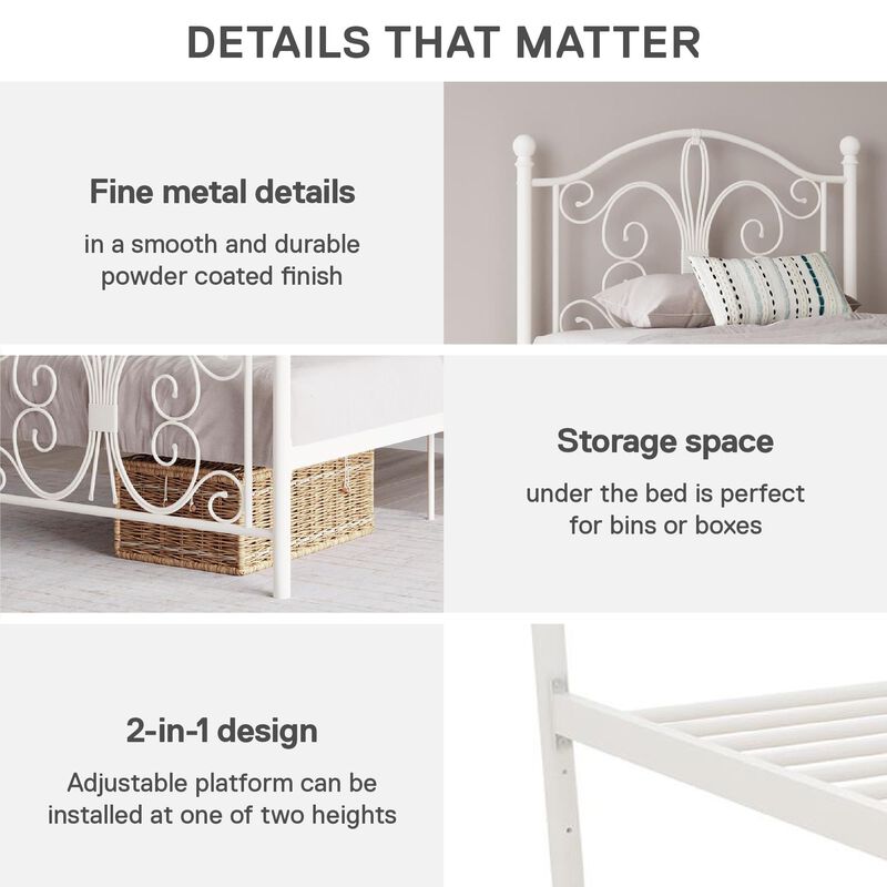 DHP Bombay Parisian-Style Metal Bed, White
