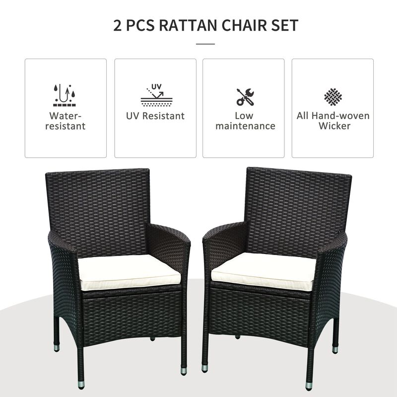 2PC Patio Rattan Wicker Dining Armrest Chairs Furniture W/ Cushions