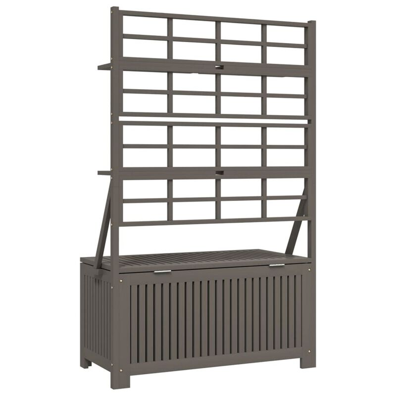 Garden Storage Box with Trellis, Shelves, Gray Acacia Wood, 63 Inch - Benzara