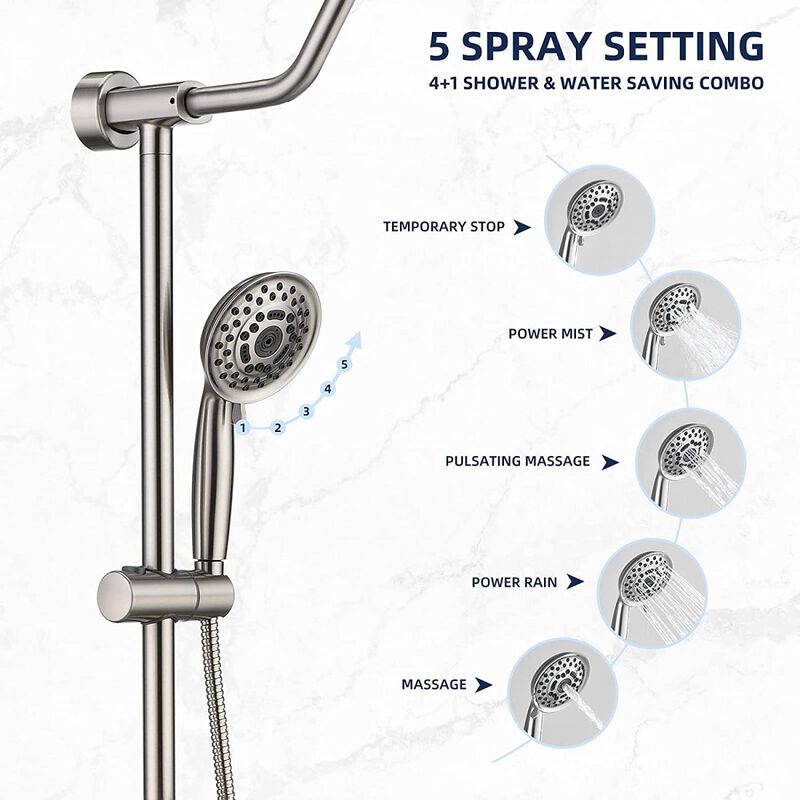 Shower System With Rain Showerhead, 5-Function Hand Showerble Slide Bar And Soap
