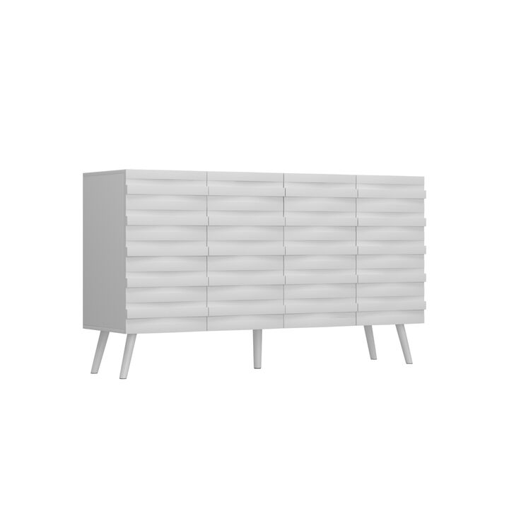FUFU&GAGA Modern Storage Cabinet with White Embossed Design and Solid Wood Legs, Stylish Organizer for Living Room or Bedroom (55.1"W x 31.4"H x 15.7"D),White