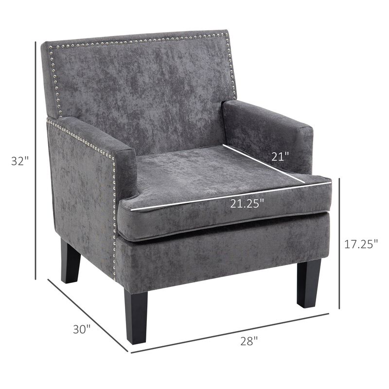 Dark Gray Living Room Accent: Modern Armchair with Wood Legs & Trim