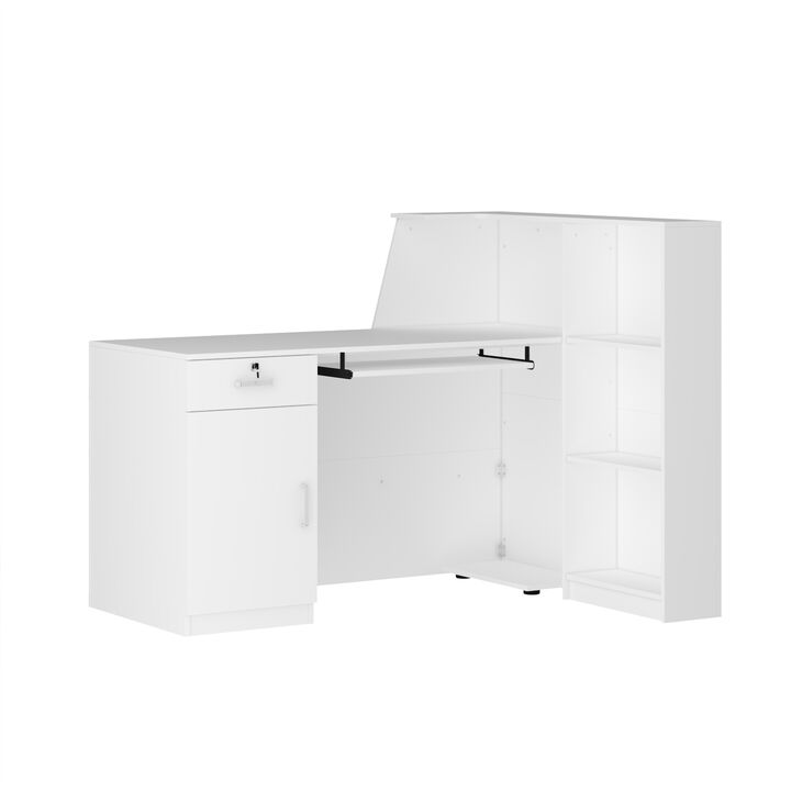 FUFU&GAGA 55.1-in White Modern/Contemporary Reception Desk Hutch Included,White