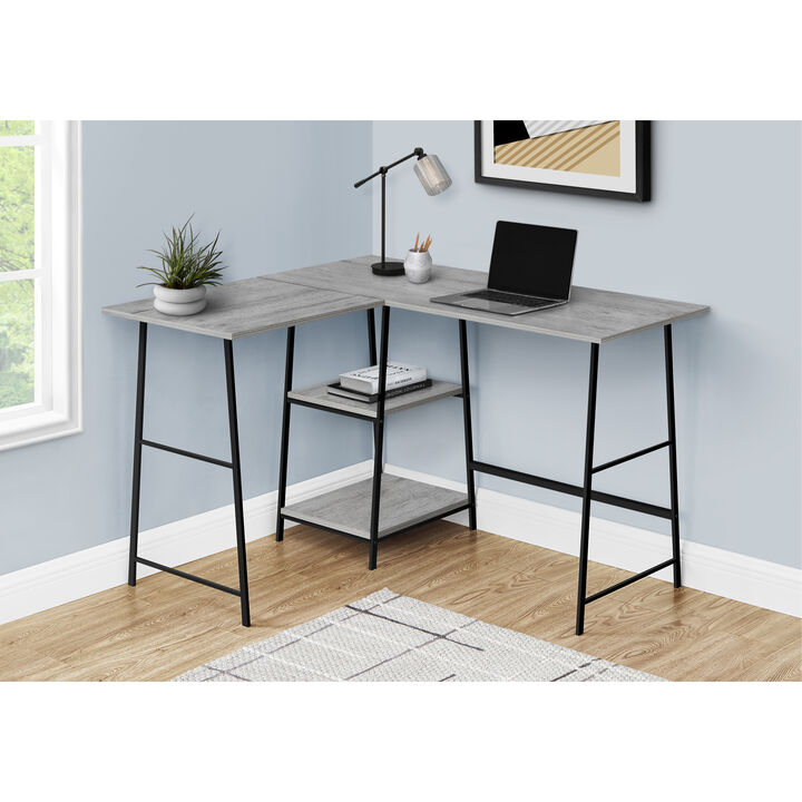 Monarch Specialties I 7591 Computer Desk, Home Office, Corner, Storage Shelves, 48"L, L Shape, Work, Laptop, Metal, Laminate, Grey, Black, Contemporary, Modern